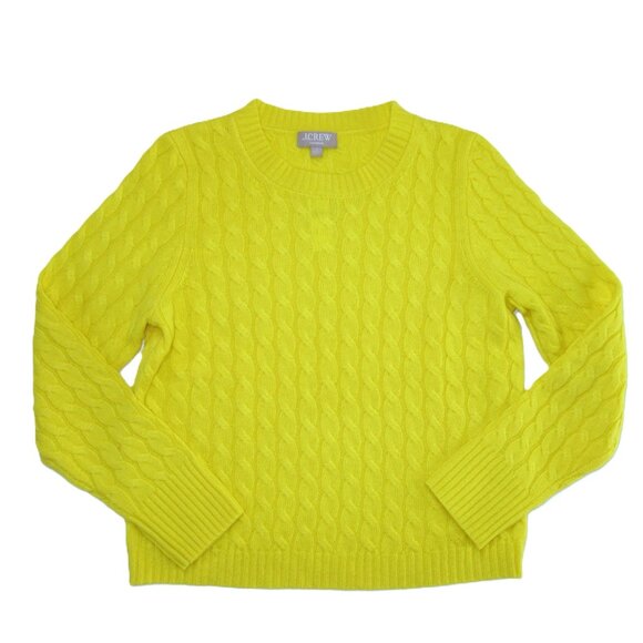 NWT J.Crew Cable Knit Crewneck Sweater in Bright Lemon Everyday Cashmere M - Picture 1 of 4